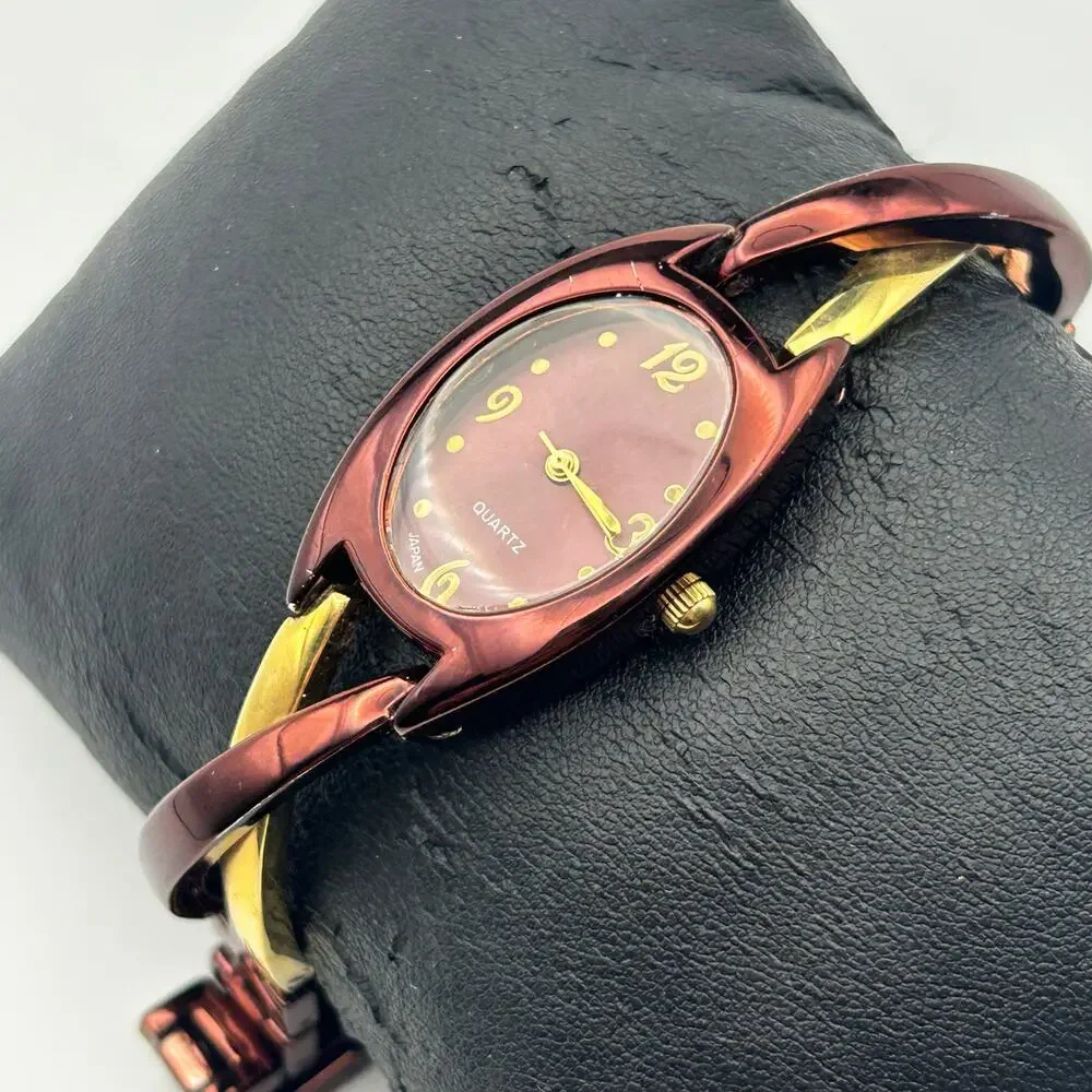 Women’s Gold & Metallic Brown Watch Working New Battery